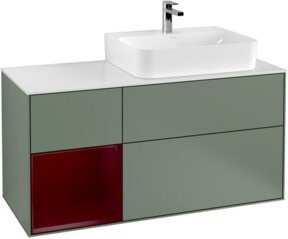 Villeroy & Boch Finion Waschtischunterschrank mit Abdeckplatte und Regal links, Farbe Olive Matt Lacquer, B/T/H: 120 x 50,1 x 50,1 cm - Bild 1