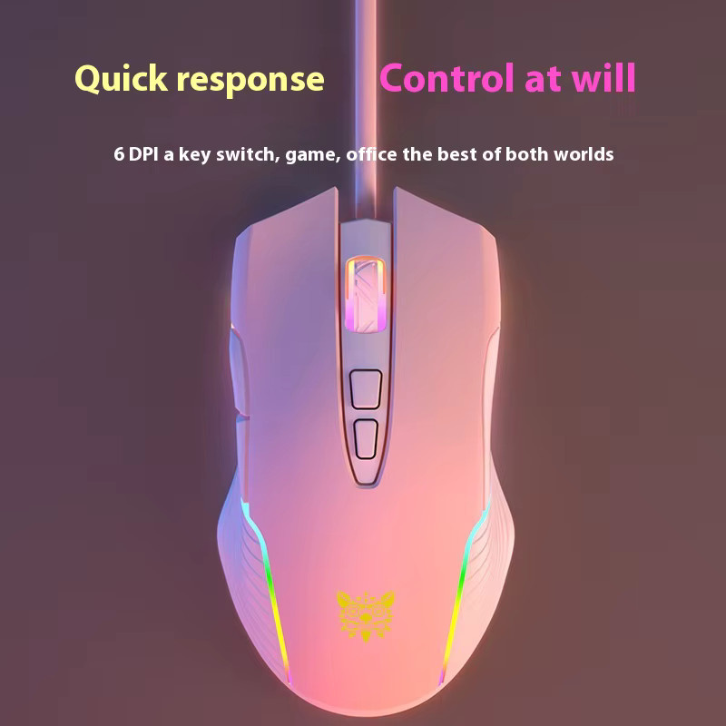 Onikuma CW905 RGB Gaming-Maus in Pink mit 6400 DPI, kabelgebundene optische USB-Computermaus mit Cooler Chroma-Beleuchtung und ergonomischem Design - Bild 2