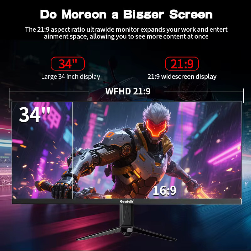 Gawfolk GF340B 34 Zoll 4K UHD IPS Gaming Monitor mit 165Hz in Schwarz - Bild 2