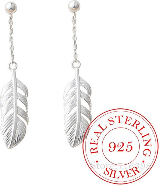 Hängeohrringe 925 Silber, Feder, Damen, Weiß - Bild 1