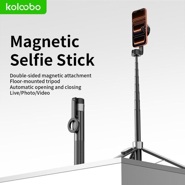 CrownQu Magnetischer Selfie-Stick mit Stativ und Fernbedienung, 1,8m ausziehbar, Doppelseitig, Schwarz - Bild 1
