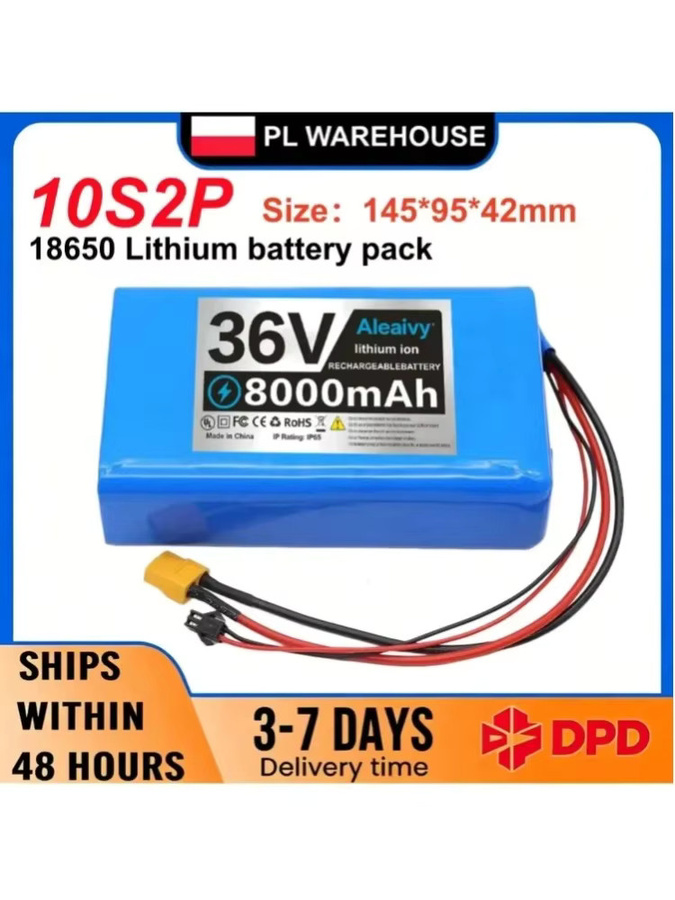 Aleaivy 36V 10S2P 8000mAh 18650 Li-Ionen-Akku mit BMS in Blau für Elektroroller, E-Fahrrad und RC-Spielzeug - Bild 1