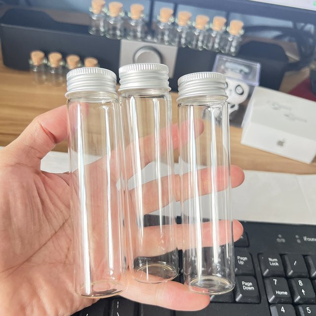 Set aus 12 Glas-Nachfüllflaschen mit Aluminiumkappe, 60 ml, transparent, Durchmesser: 3 cm, Höhe: 12 cm - Bild 1