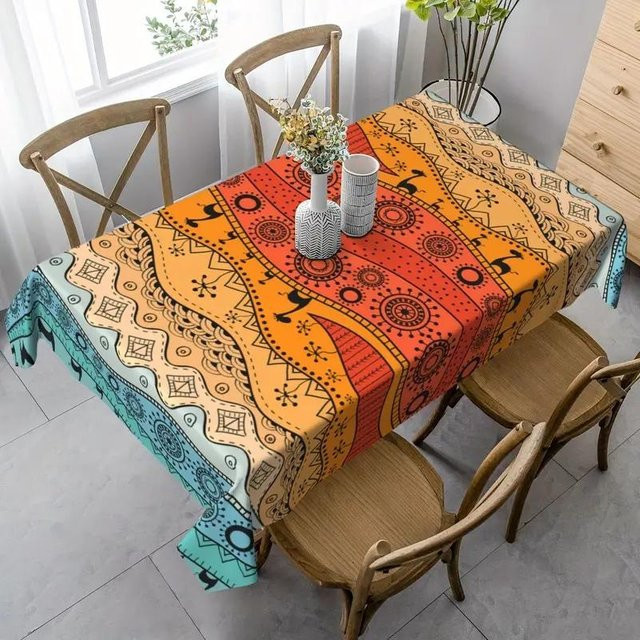 Wasserdichte Tischdecke von JINGYUE Pet im Bohemian Ethno-Stil mit Farbverlauf, Rechteckig, Mehrfarbig, B: 100 cm, L: 160 cm - Bild 1