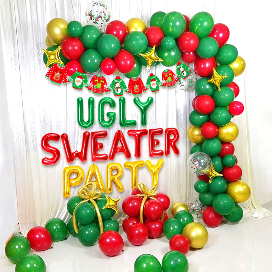 LaVenty Eat Drink & Be Ugly Party Dekoration mit Ballons und Banner für deine Ugly Sweater Party zu Weihnachten in Multicolour - Bild 2
