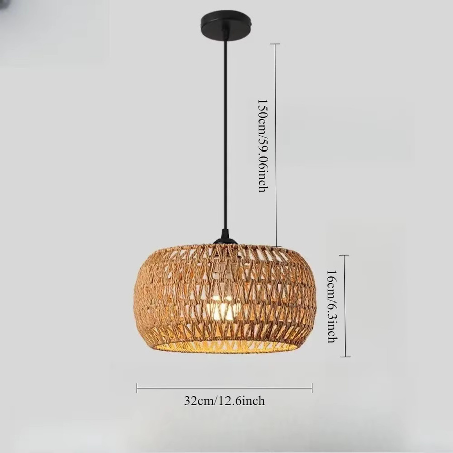 JOYINLED Rattan Korblampe als Retro Pendelleuchte in Braun, runde Deckenleuchte mit E27 Fassung - Bild 2