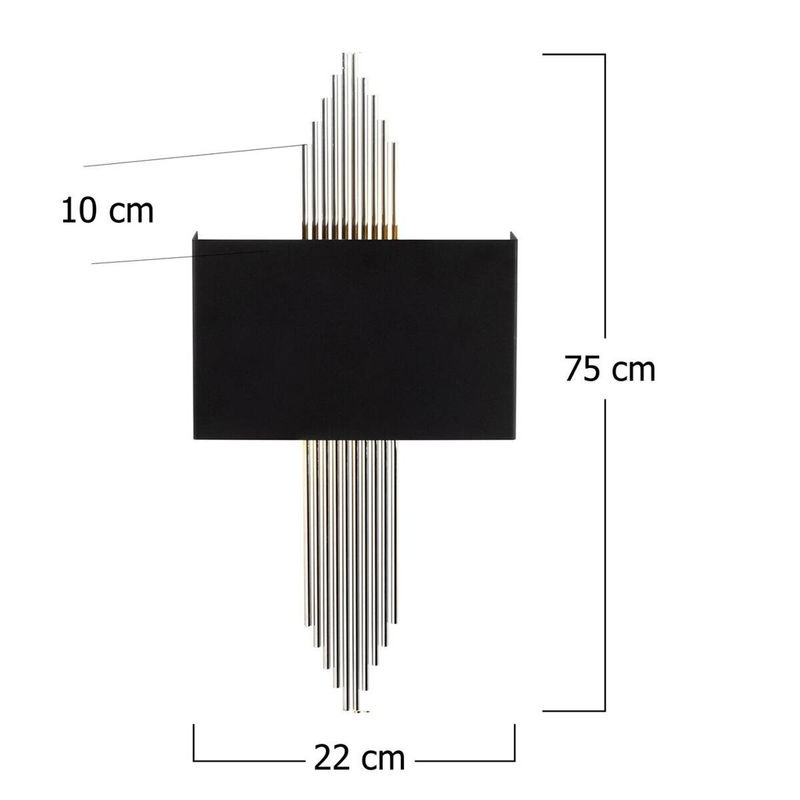 Opviq Wandleuchte Art-Déco aus Metall in Schwarz und Silber, B/H/L: 10 x 22 x 75 cm, E27 - Bild 4