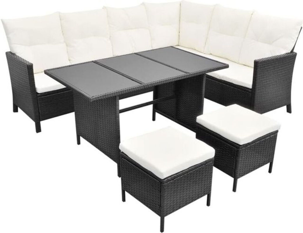 4-tlg. moderne Gartenlounge-Set aus Poly-Rattan mit Auflagen von vidaxl in Schwarz und Creme - Bild 1