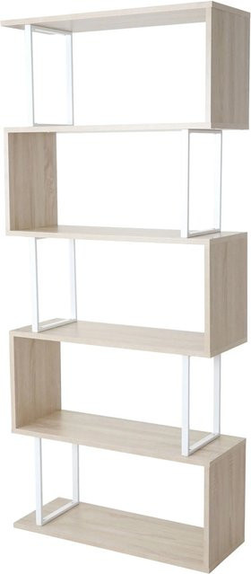 BERLINLODGE Bücherregal mit 3D-Struktur und 5 Ebenen in Eiche-Optik und Weiß, H: 183 cm, B: 80 cm, T: 30 cm - Bild 1