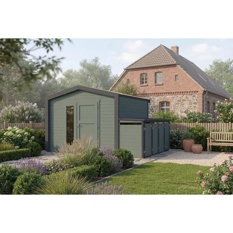 Weka Holz-Gartenhaus Killarney Satteldach Anthrazit-Grün B/T/H: 401 x 300 x 246 cm - Bild 2
