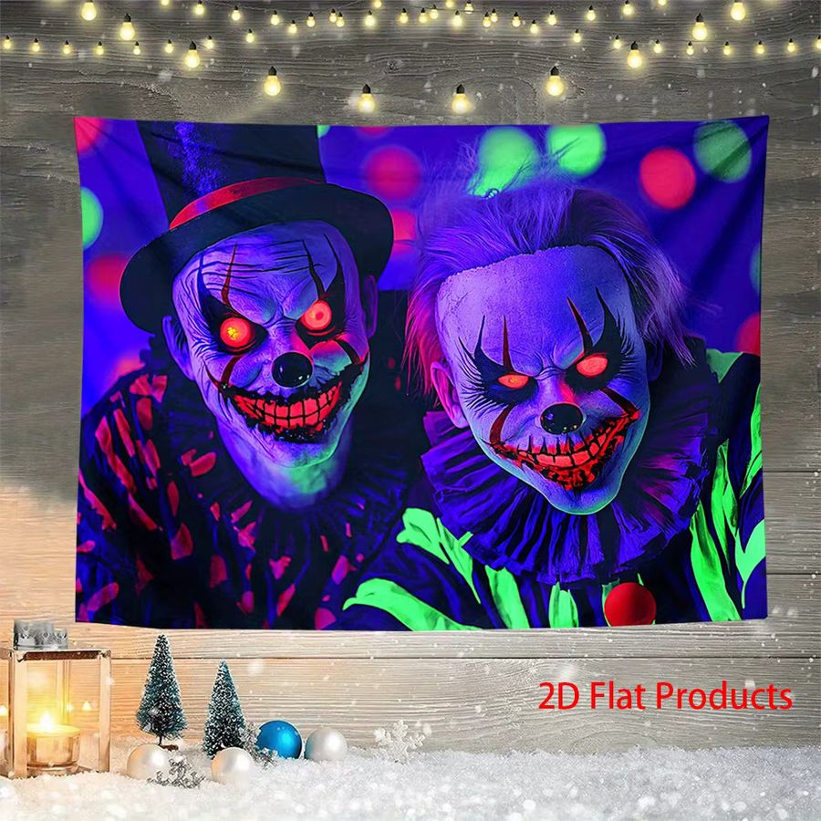 VIKAMA Gruseliger Clown-Wandteppich aus Jacquard-Stoff in Lila und Grün für deine Halloween-Dekoration - Bild 3