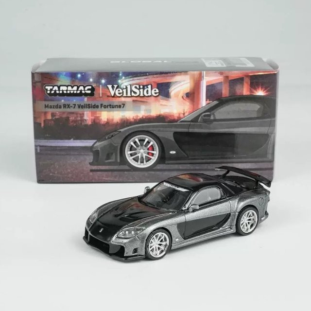 Tarmac Works Mazda RX7 VeilSide Fortune, Automodell, 1:64, Grau Metallic Schwarz, Druckguss - Bild 1