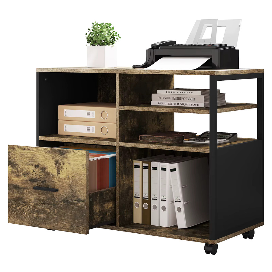 WOLTU Beweglicher Aktenschrank in Braun mit Rollen und Schubladen für dein Home-Office - Bild 3