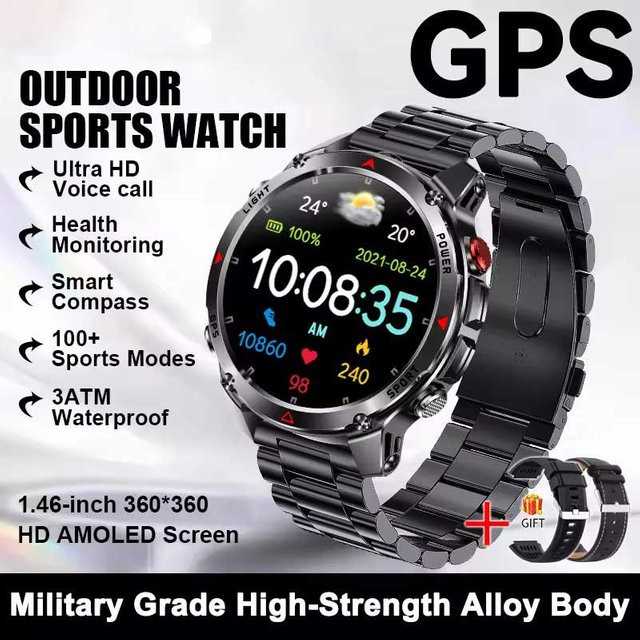 Lucky Start T-Rex 3 Pro Smartwatch für Herren, Militärstandard, 10ATM Wasserdicht, AMOLED Display, Dual-Band GNSS, AGPS, Kompass und Höhenmesser, Farbe: Schwarz - Bild 1