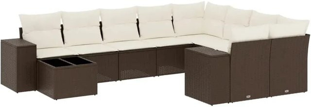 vidaXL 10-tlg. Garten-Sofagarnitur in L-Form aus braunem Polyrattan mit cremeweißen Kissen und Metallrahmen - Bild 1