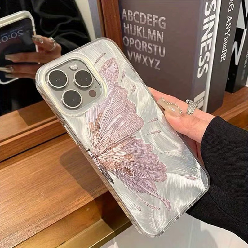 Rosa Schmetterling Handyhülle aus Federgarn für Apple iPhone passend für verschiedene Modelle - Bild 2