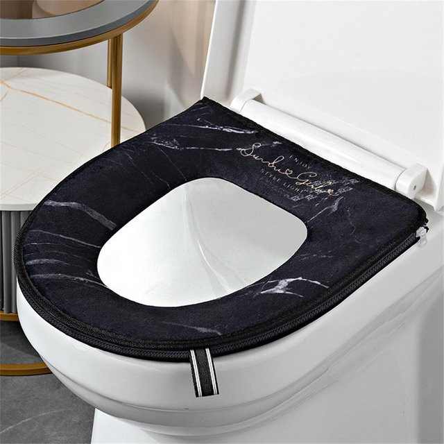 Yiran Furniture Wasserdichte WC-Sitzbezugmatte aus Baumwolle mit Reißverschluss und Griff, Schwarz, Kreisform - Bild 1