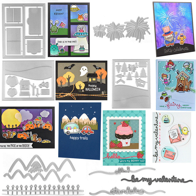 Landschaft Sticth Hillside Peekaboo Metall Stanzformen in Silber für DIY Kartenherstellung und Scrapbooking - Bild 1