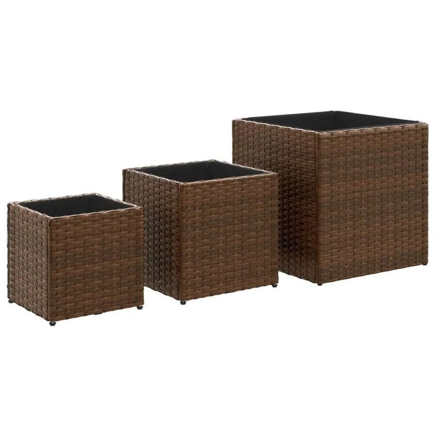 Set aus 3 quadratischen Pflanzkübeln von vidaXL in Braun aus PE-Rattan und pulverbeschichtetem Stahl - Bild 2