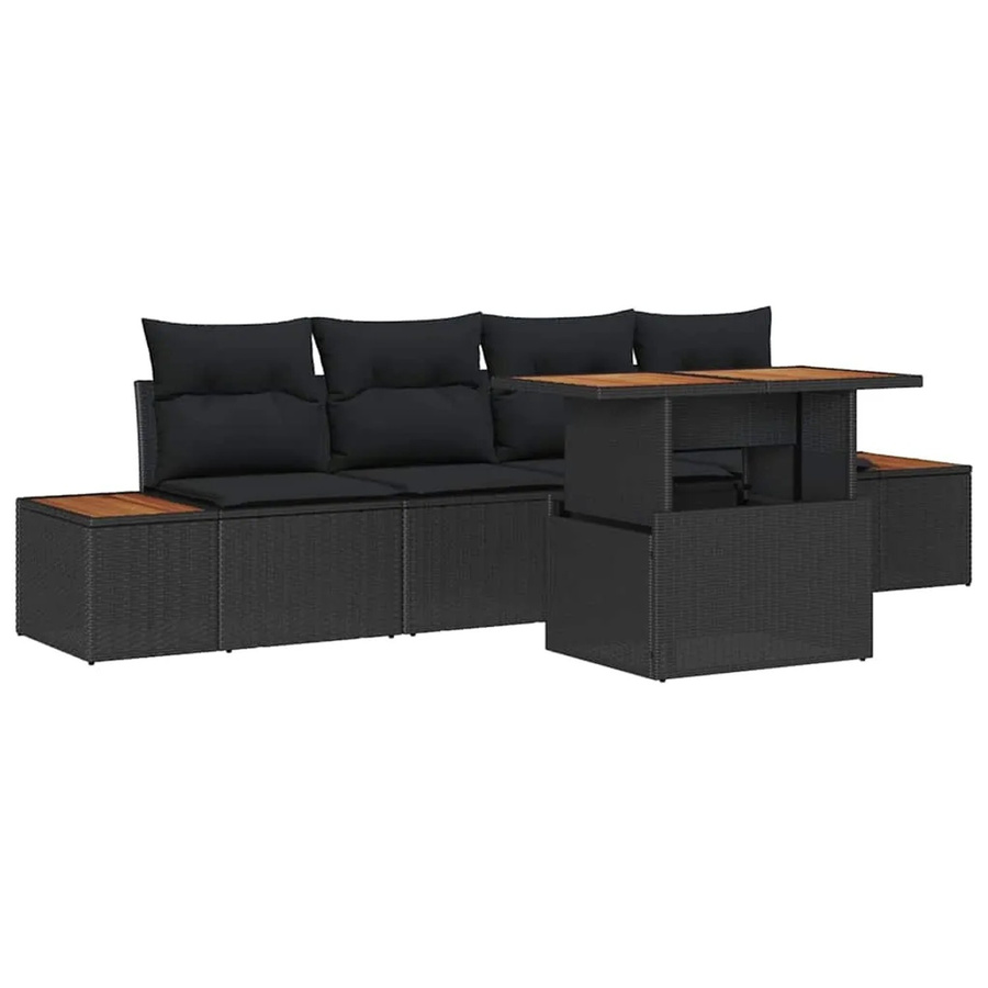 vidaXL Garten-Sofa-Set 5-tlg. aus Poly Rattan in Schwarz mit integriertem Stauraum und Polsterkissen - Bild 2