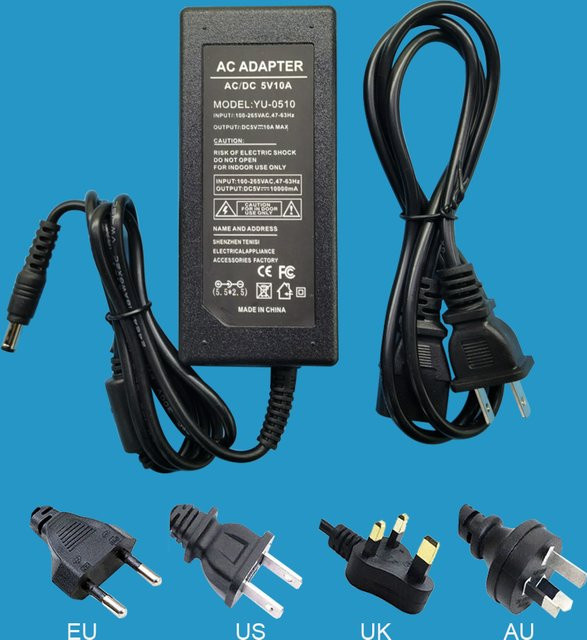 TiaoChongYi LED-Netzteil 50W 5V 10A DC-Treiber für WS2812B 5050 2835 LED-Lichtstreifen und CCTV-Lampen, Schwarz - Bild 1