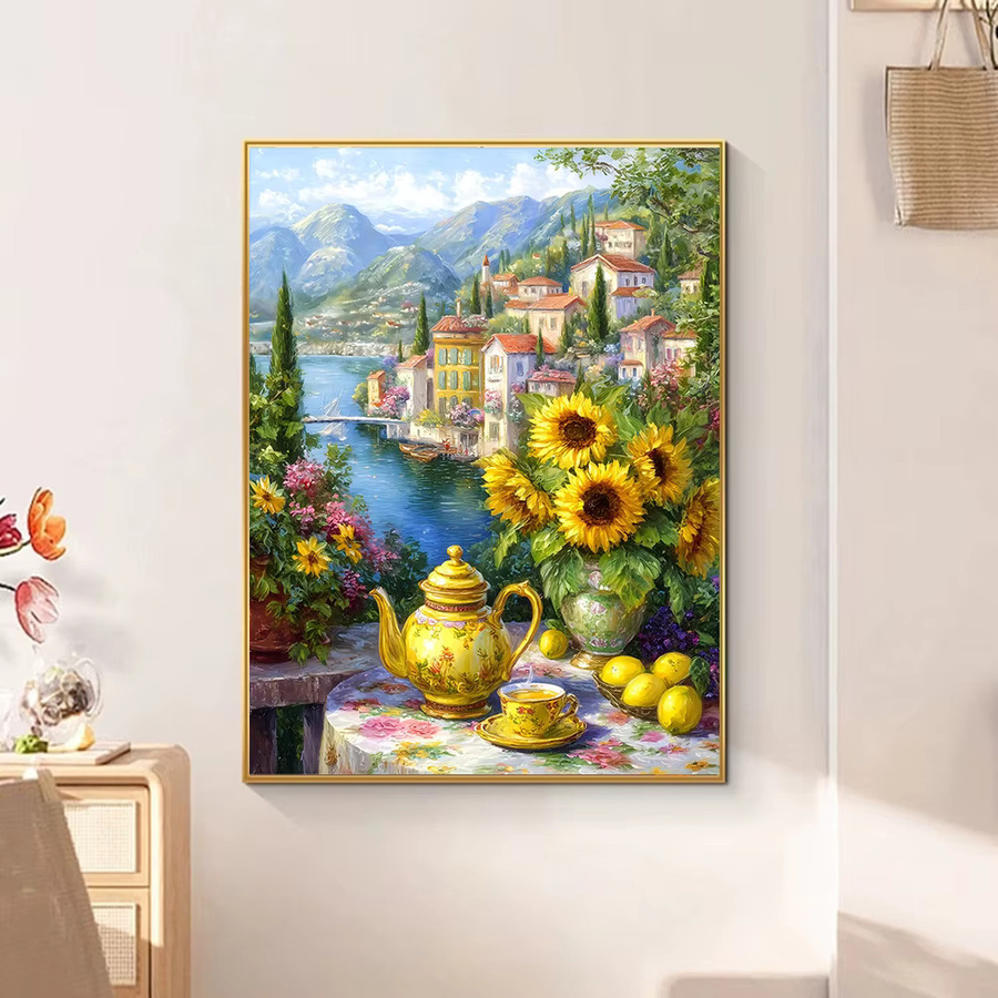 Huacan Landschafts-Diamantmalerei Komplettset mit floralem Mosaik-Design in Multicolour, Wanddekoration, B/H: 30,0 x 20,0 cm - Bild 2