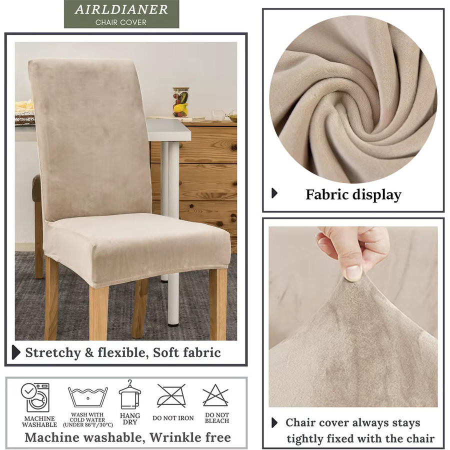 Airldianer Samt Stuhlhussen elastische Stretch Sitzbezüge für Esszimmerstühle in Beige und Grau - Bild 2