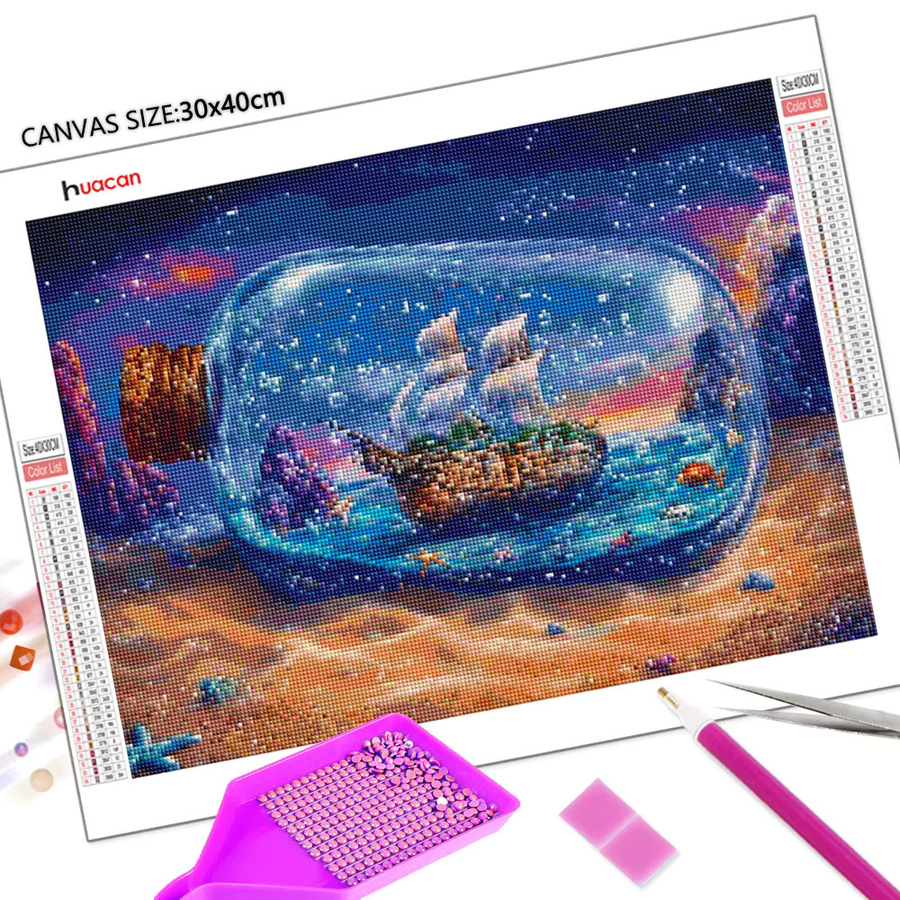Huacan 5D DIY Diamantmalerei Set Segelboot unter Sternenhimmel in Multicolour, B/H: 30 x 20 cm - Bild 2