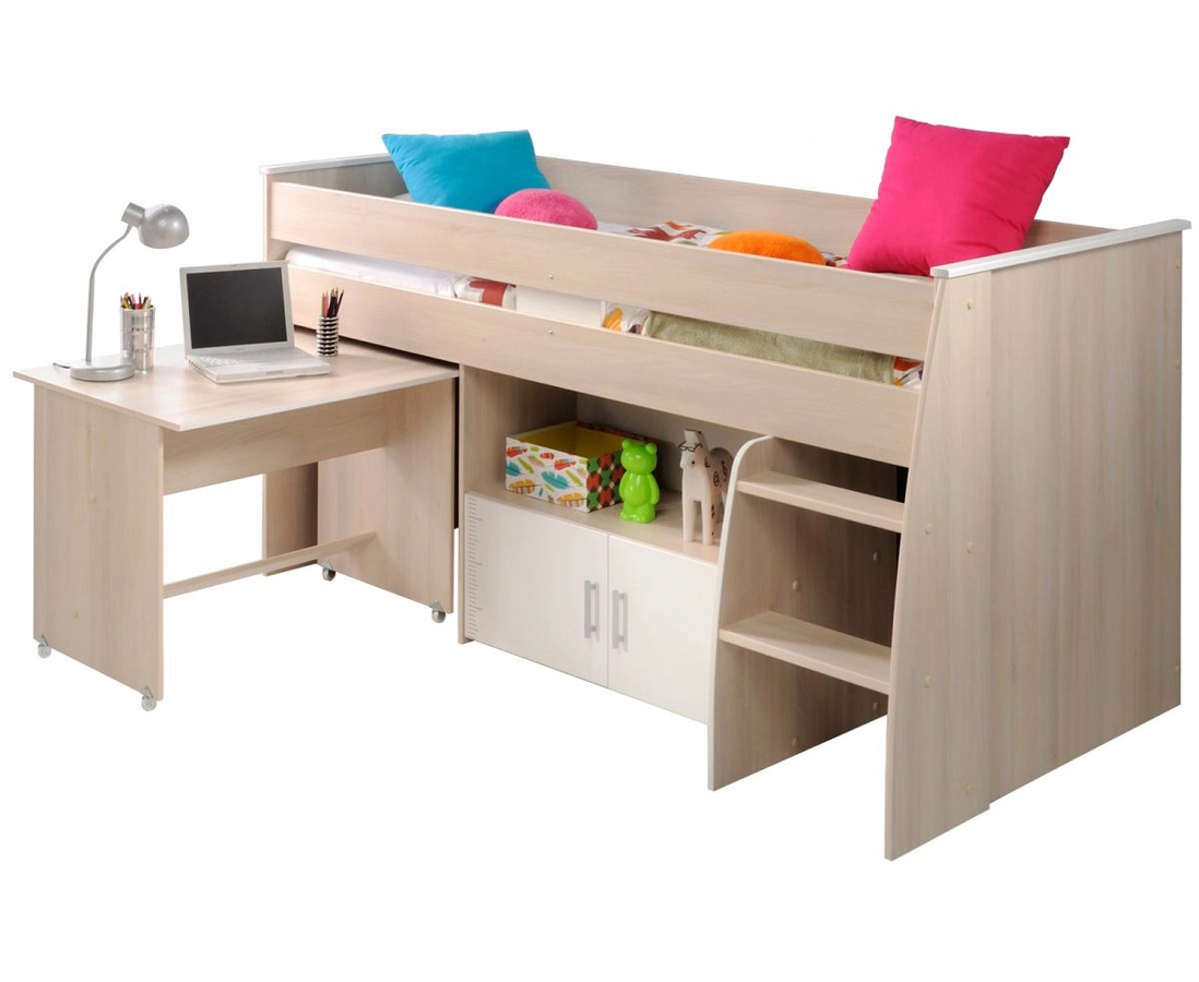 Parisot Möbel Hochbett Charly mit Schreibtisch in Akazie und Weiß, Höhe: 206 cm - Bild 2