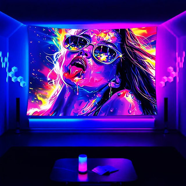 VIKAMA Cyber Neon Wandteppich in Bunt mit abstraktem Grafikdesign für deine Raumdekoration - Bild 1