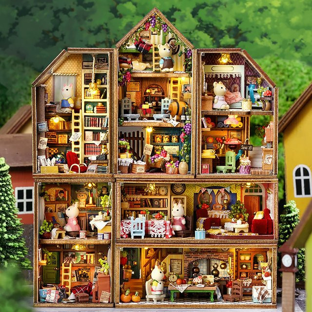 zuuton Puppenhaus Miniatur, 3D-Puzzle-Spielzeug, Holz, Natur / Holzfarben, Bunt / Mehrfarbig - Bild 1