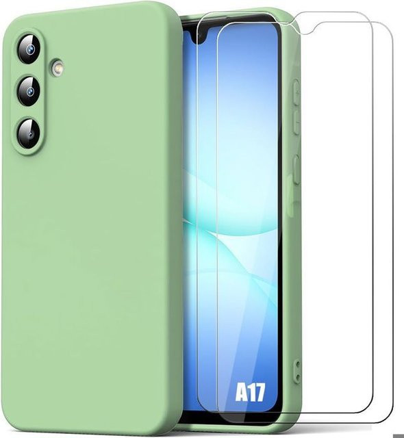 BOOLING Schutzhülle aus Silikon für Samsung Galaxy A17 5G/4G in Grün inklusive 2 Glas Displayschutzfolien - Bild 1