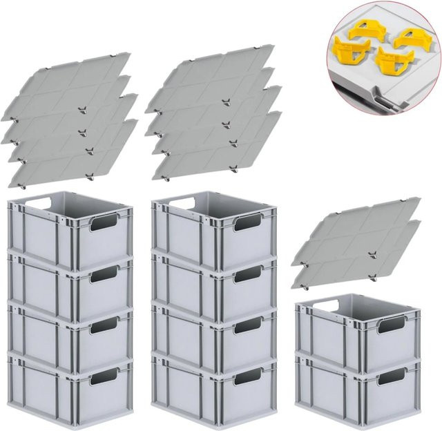PROREGAL Spar Set mit 10x Eurobox Nextgen Economy in Gelb inklusive Auflagedeckel und 4x Schiebeschnappverschlüssen, H x B x T: 22 x 30 x 40 cm, 20 Liter - Bild 1