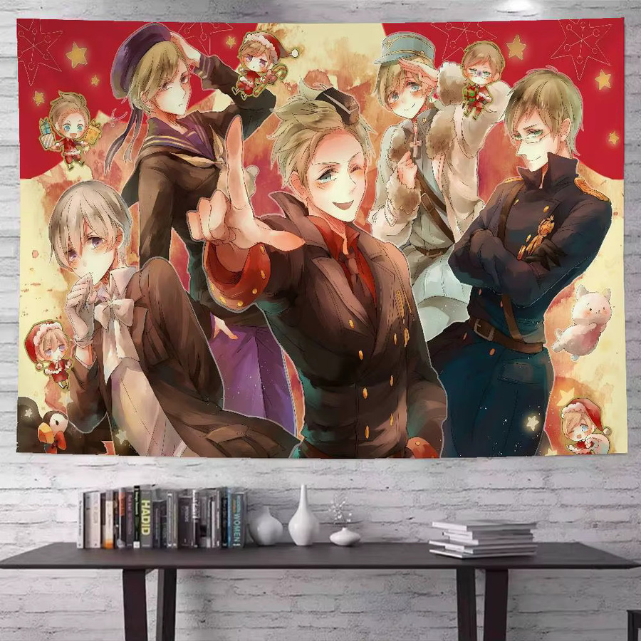Hetalia World Stars Tapisserie Kunstdruck Mandala Wandteppich im böhmischen Design, Multicolor - Bild 3