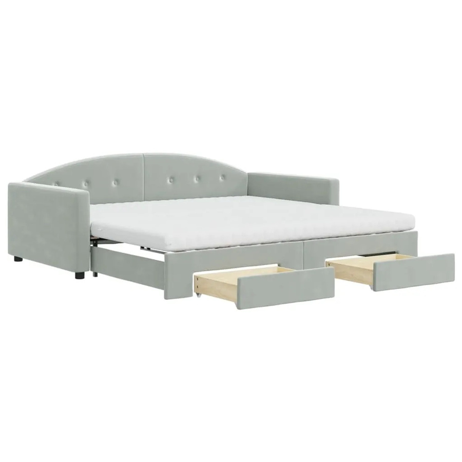 vidaXL Tagesbett ausziehbar mit Schubladen in Hellgrau aus Samt, B/T/H: 100 x 200 x 75 cm - Bild 2