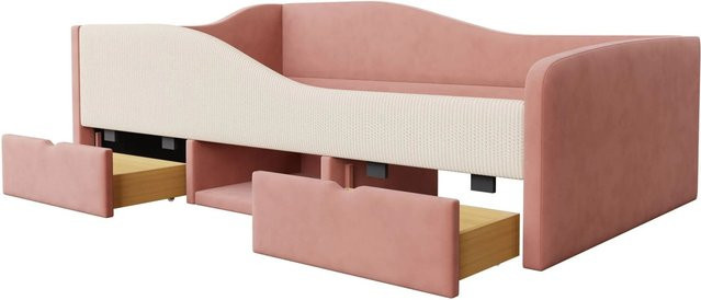 Merax Kinder Sofabett mit Schubladen und Zäunen in Rosa und Beige, B/T/H: 190 x 90 x 52 cm - Bild 1