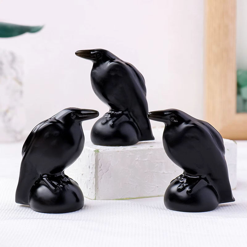 LuckyBird Krähenfigur aus schwarzem Naturstein als handgefertigte Vogelskulptur zur Dekoration - Bild 5