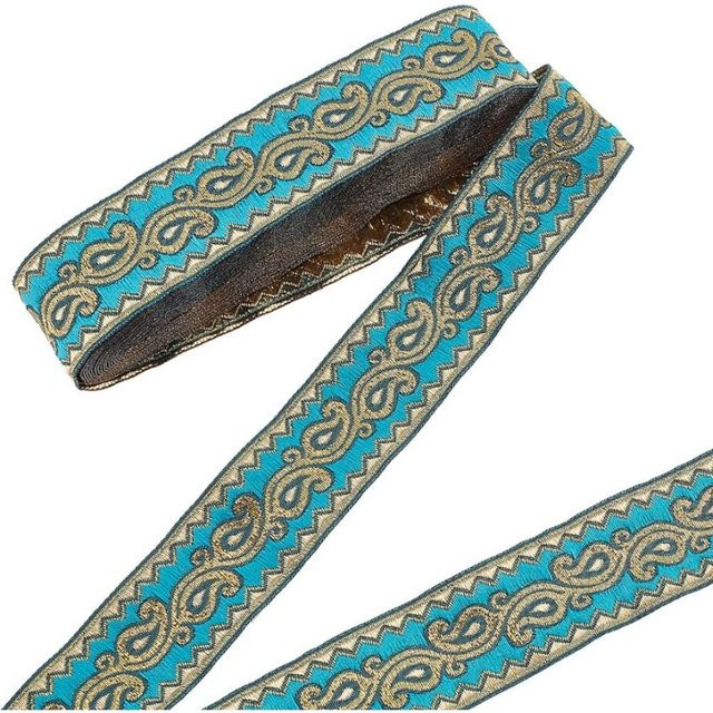 Jacquard-Bandbesatz Boho ethnische Stickerei aus Polyester für Handwerk und DIY, Breite: 3,175 cm, Länge: 9,14 m - Bild 1