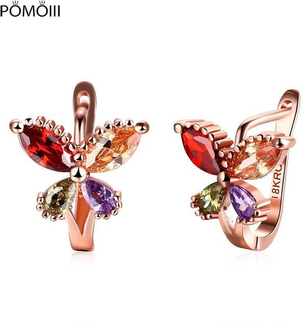 YIRAN Jewelry Clip-Ohrringe, Goldfarben, Mehrfarbiger Zirkonia, Damen - Bild 1