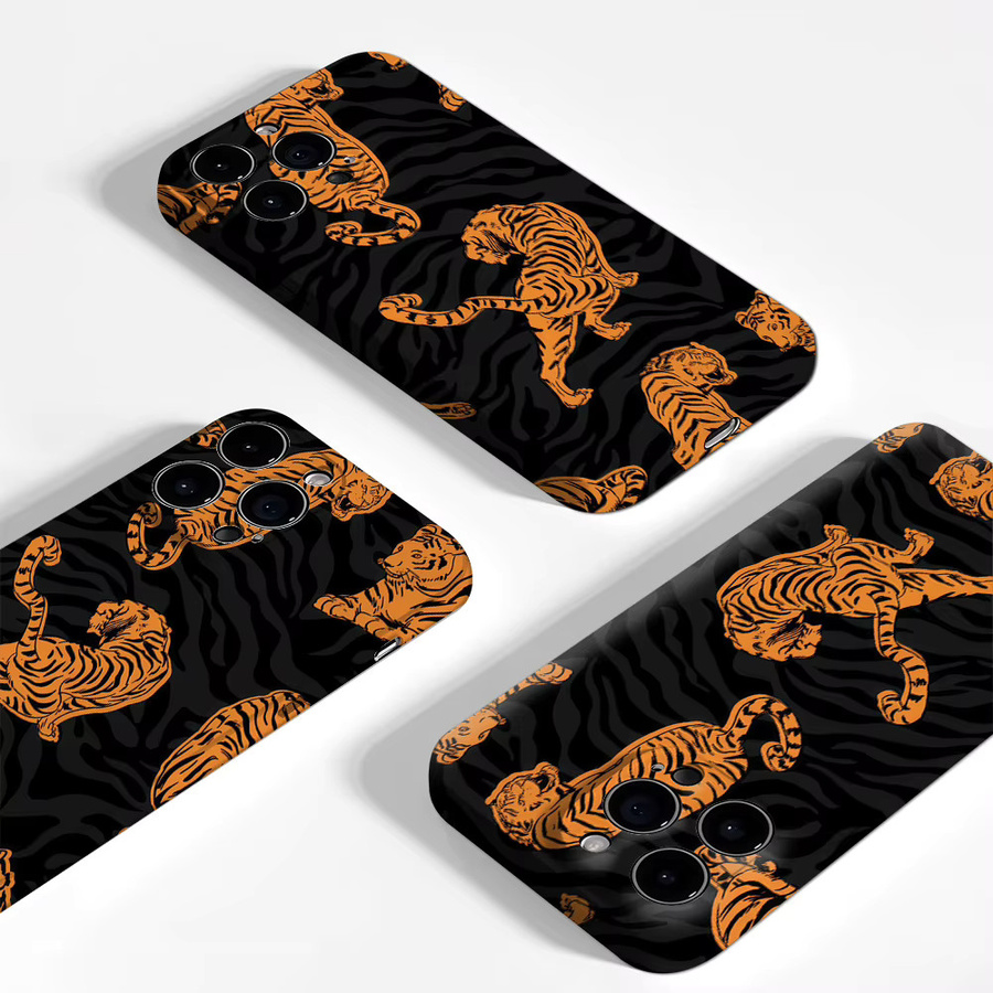 Potdemiel Handyhülle mit Orange-Tiger-Design in Orange und Schwarz, doppelschichtige Rückabdeckung kompatibel mit iPhone 18 17 16 15 14 13 12 Pro Max Plus - Bild 3