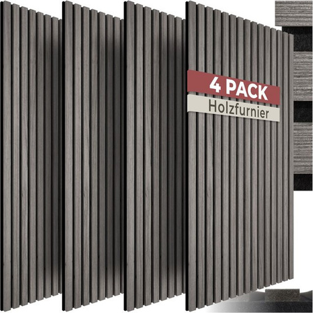 tectake Akustikpaneele Wandgestaltung in Eiche Hellgrau aus MDF und Echtholzfurnier