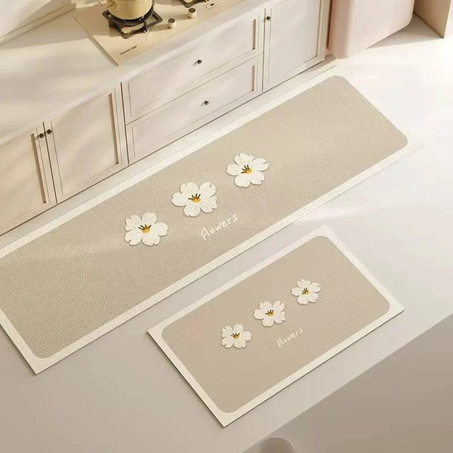 VIKAMA Küchenteppich mit floralem Design in Beige, rutschfeste und wasserabsorbierende Matte für Küche, Bad oder Eingangsbereich, B/T: 60 x 40 cm - Bild 1