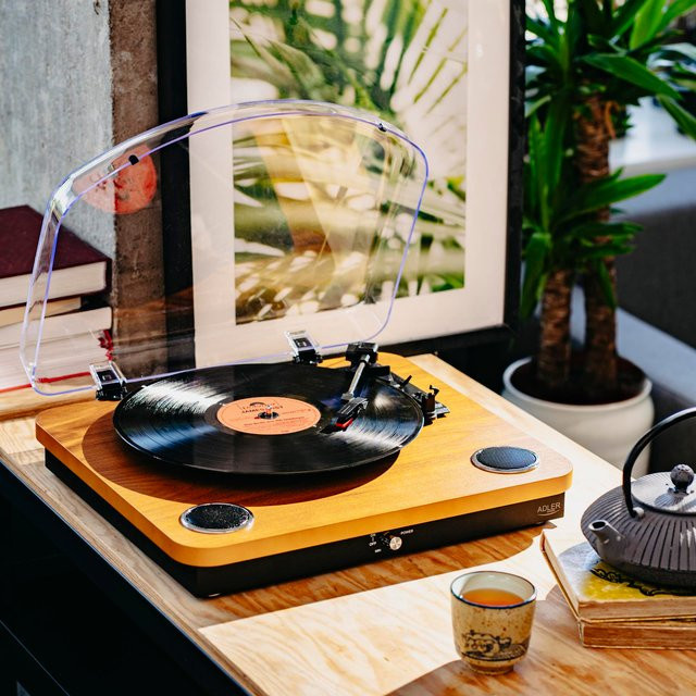 Adler Bluetooth und USB Plattenspieler in Braun mit Keramik-Inlay und RCA-Audioausgang für 7, 10 und 12 Zoll Schallplatten - Bild 1