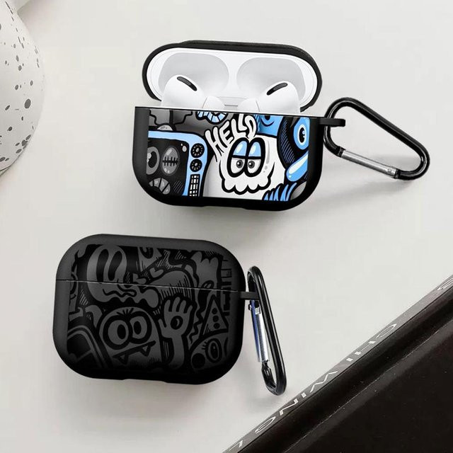 Schwarze Graffiti-Schutzhülle für Apple AirPods Pro, Pro 2 und Pro 1 - Bild 1