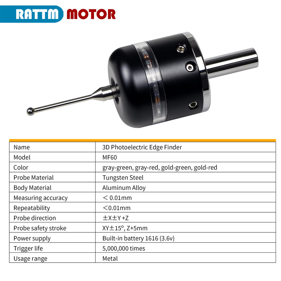 RATTMMOTOR 3D Lichtkanten-Finder MF60 Touch-Probe Werkzeug zur Werkzeugeinstellung für CNC-Fräs- und Graviermaschinen in Schwarz und Multicolour - Bild 2