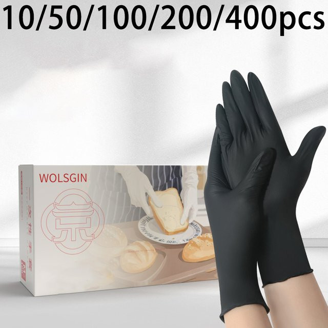 WOLSGIN Einweghandschuhe aus synthetischem Nitril in Schwarz für Küche, Tätowierung und Haushaltsreinigung - Bild 1
