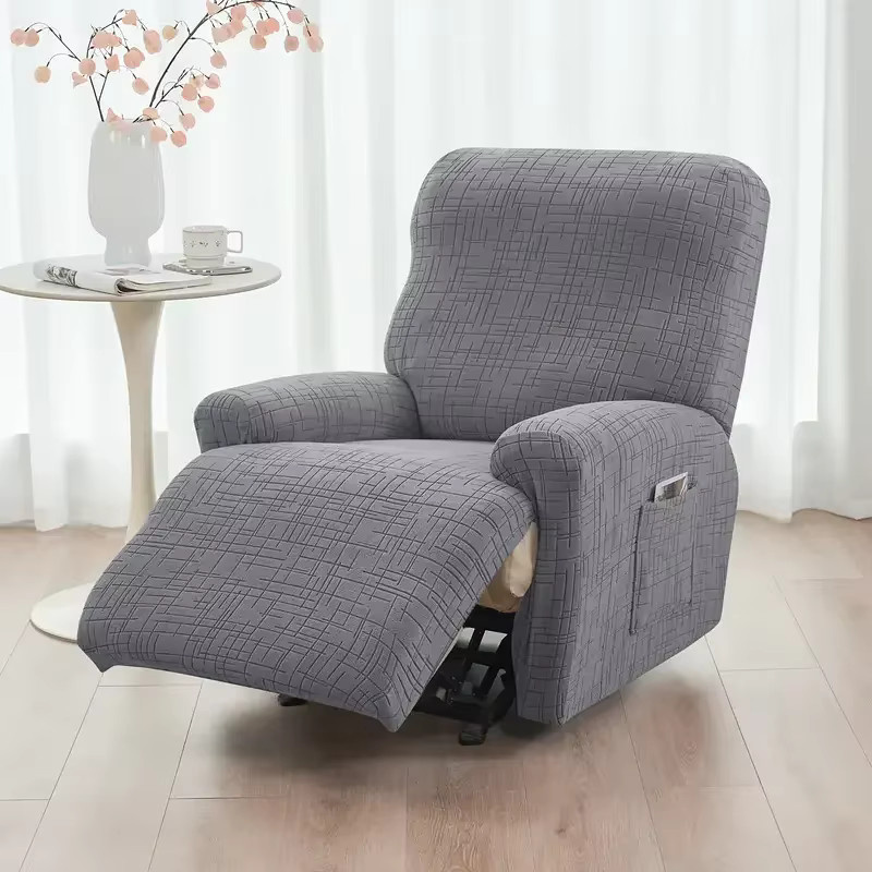 WANERQU Jacquard-Sesselbezug für 1-Sitzer, elastischer Stretch-Stoff, schmutzabweisend, Beige/Weiß/Grau - Bild 3