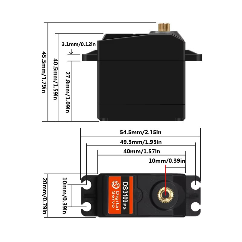 wishiot Digital Servo, Metall, Schwarz, 9KG - Bild 3