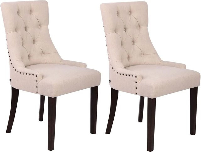 DELUKE 2er Set Esszimmerstühle HILON aus Stoff in Creme Braun, modern gesteppt, B/T/H: 55 x 58 x 92 cm - Bild 1