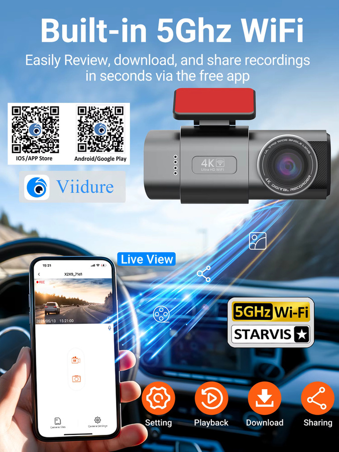 GMAIPOP Dash Cam 4K UHD Auto Kamera mit GPS, Wi-Fi und Nachtsicht in Schwarz - Bild 3